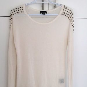Seductions Studded Shoulder Sweater - White - Medium